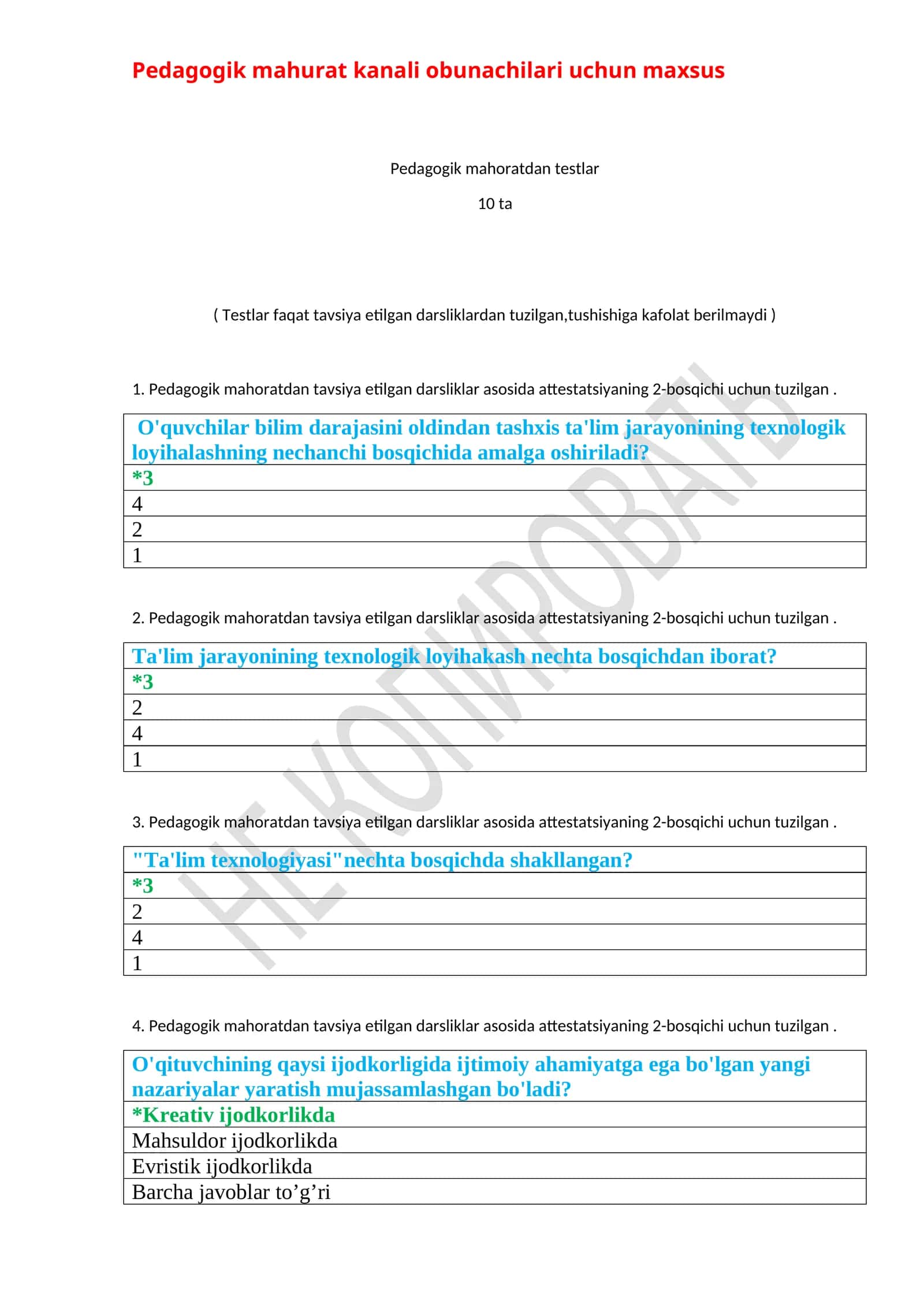 Pedagogik mahoratdan testlar 1