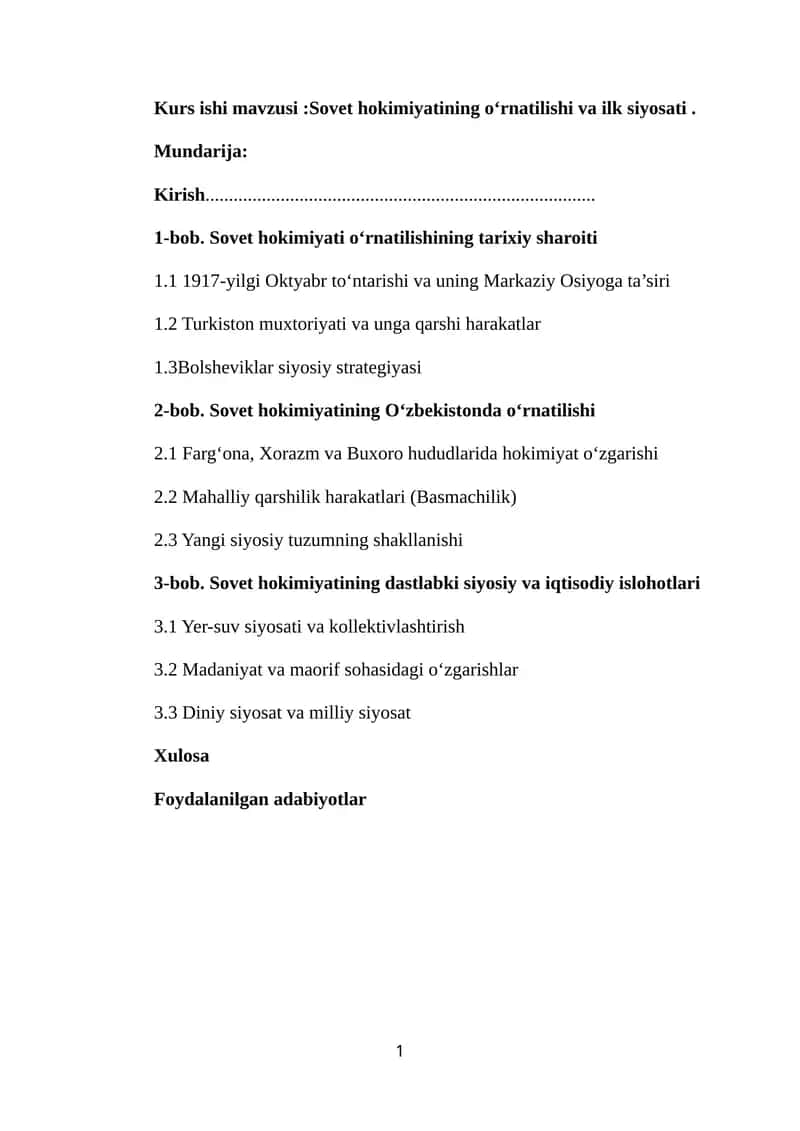Sovet hokimiyatining oʻrnatilishi va ilk siyosati 1