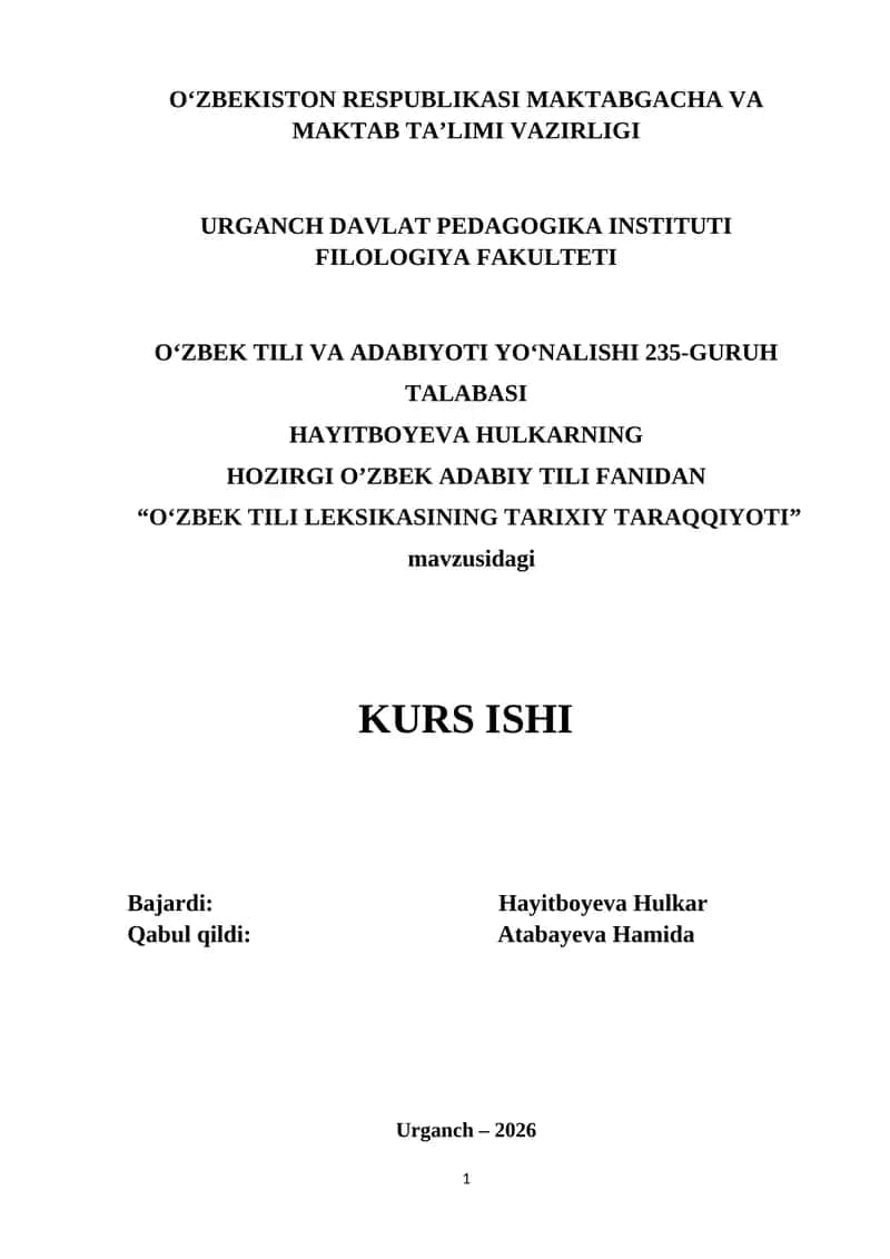 O‘zbek Tili Leksikasining tarixiy taraqqiyoti 1