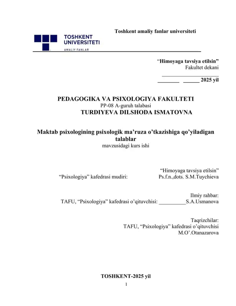 Maktab Psixologiyasi kurs ishi 1