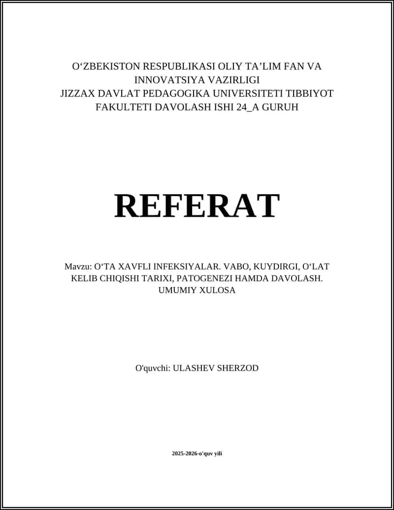 OʻTA XAVFLI INFEKSIYALAR 1