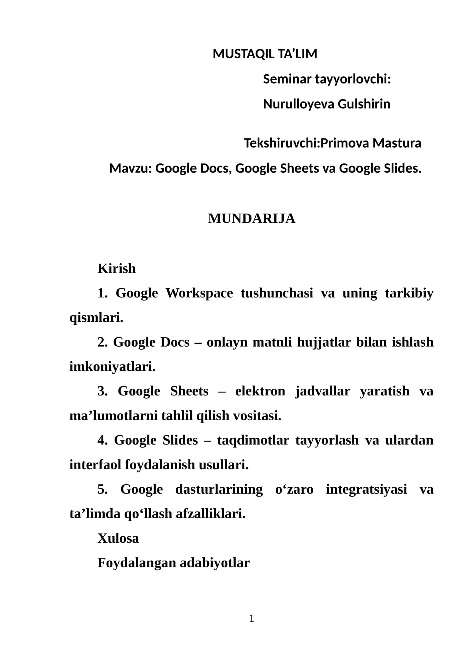 MUSTAQIL TA’LIM Seminar 1