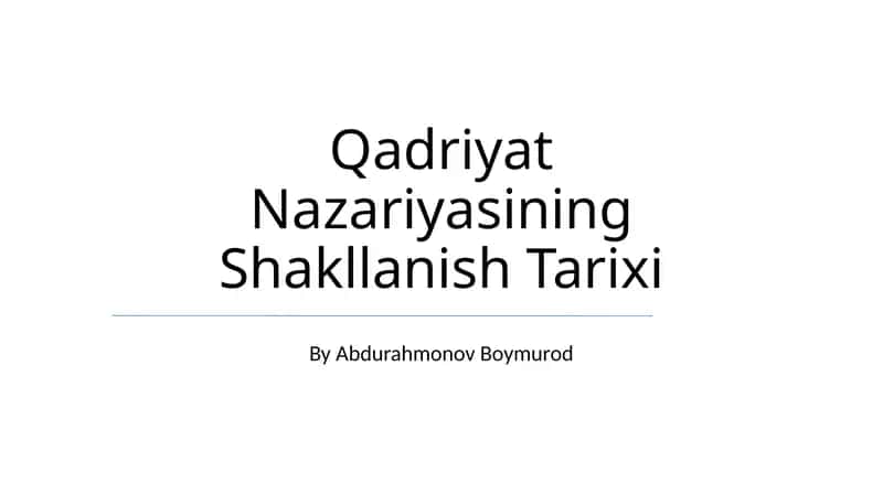 Qadriyat Nazariyasining Shakllanish Tarixi 1