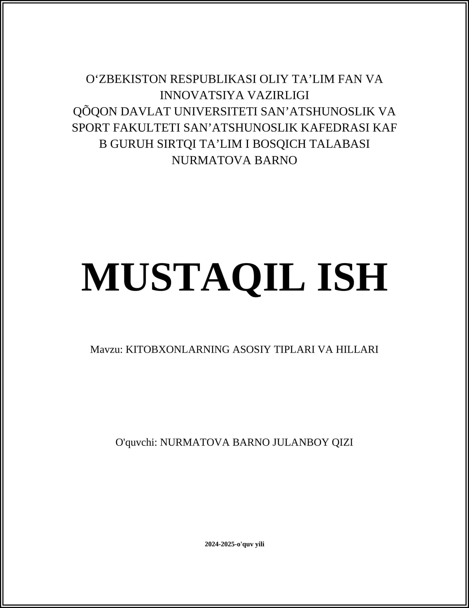 KITOBXONLARNING ASOSIY TIPLARI VA HILLARI 1