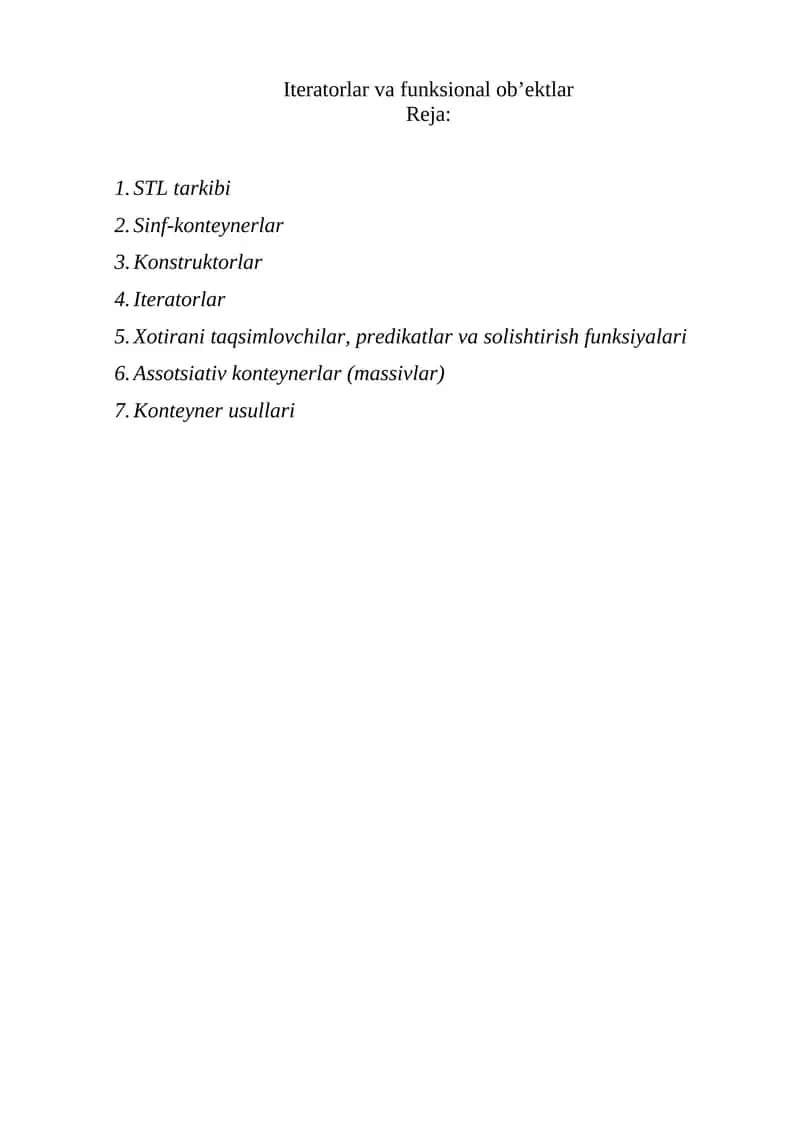 Iteratorlar va funksional ob’ektlar 1