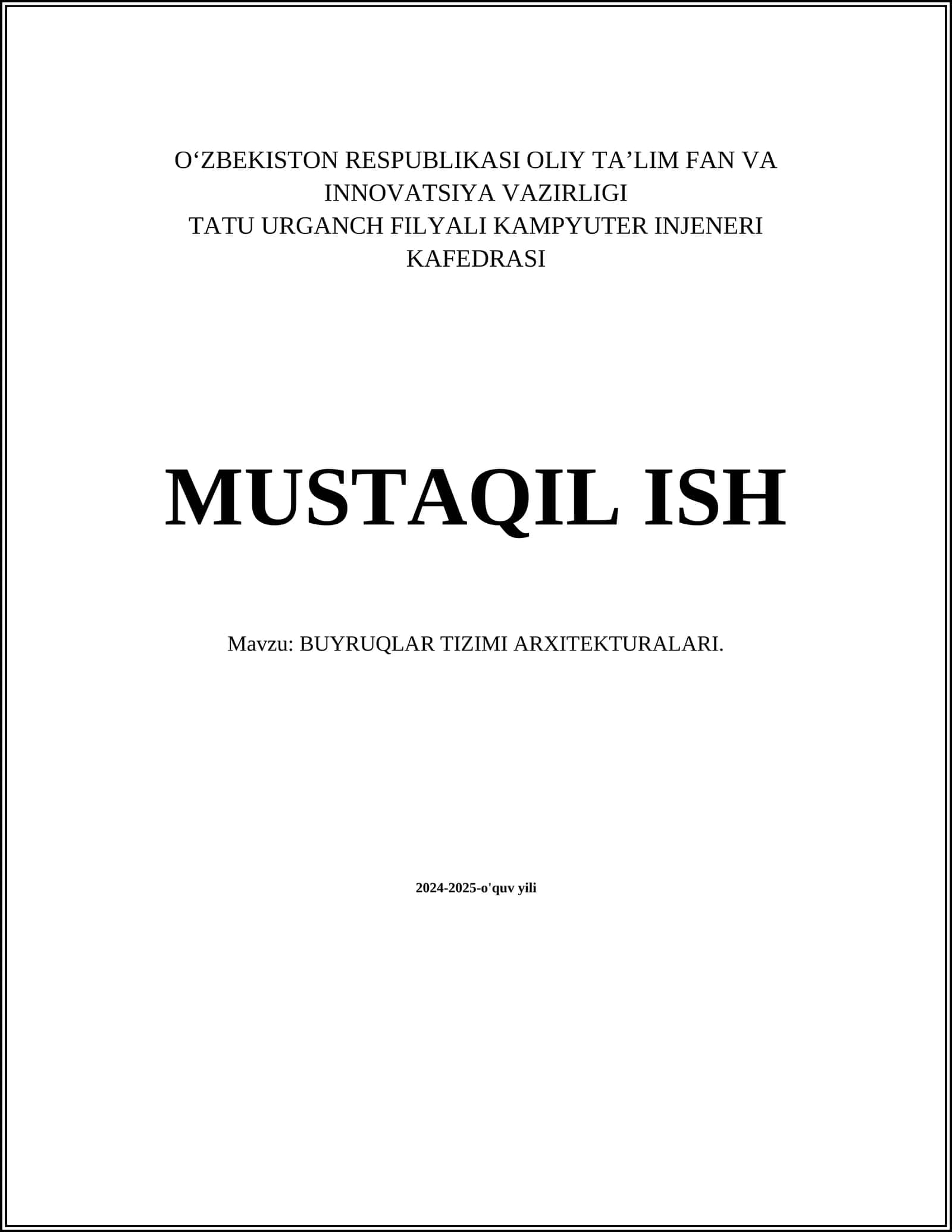 BUYRUQLAR TIZIMI ARXITEKTURALARI 1