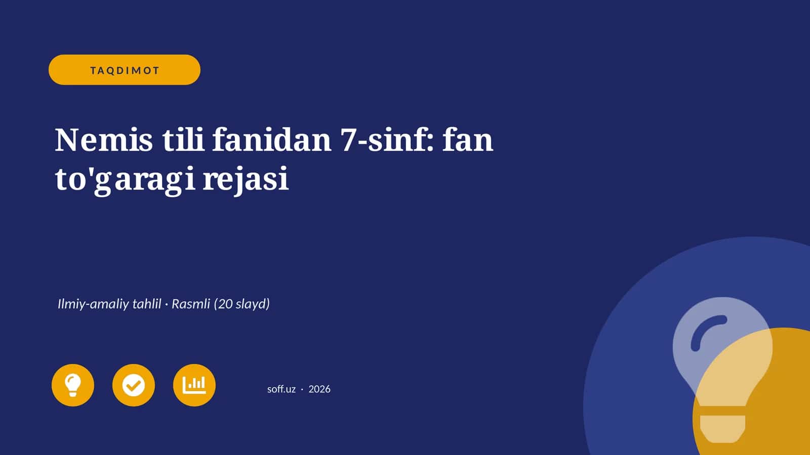 Nemis tili fanidan 7-sinf: fan to'garagi rejasi 1