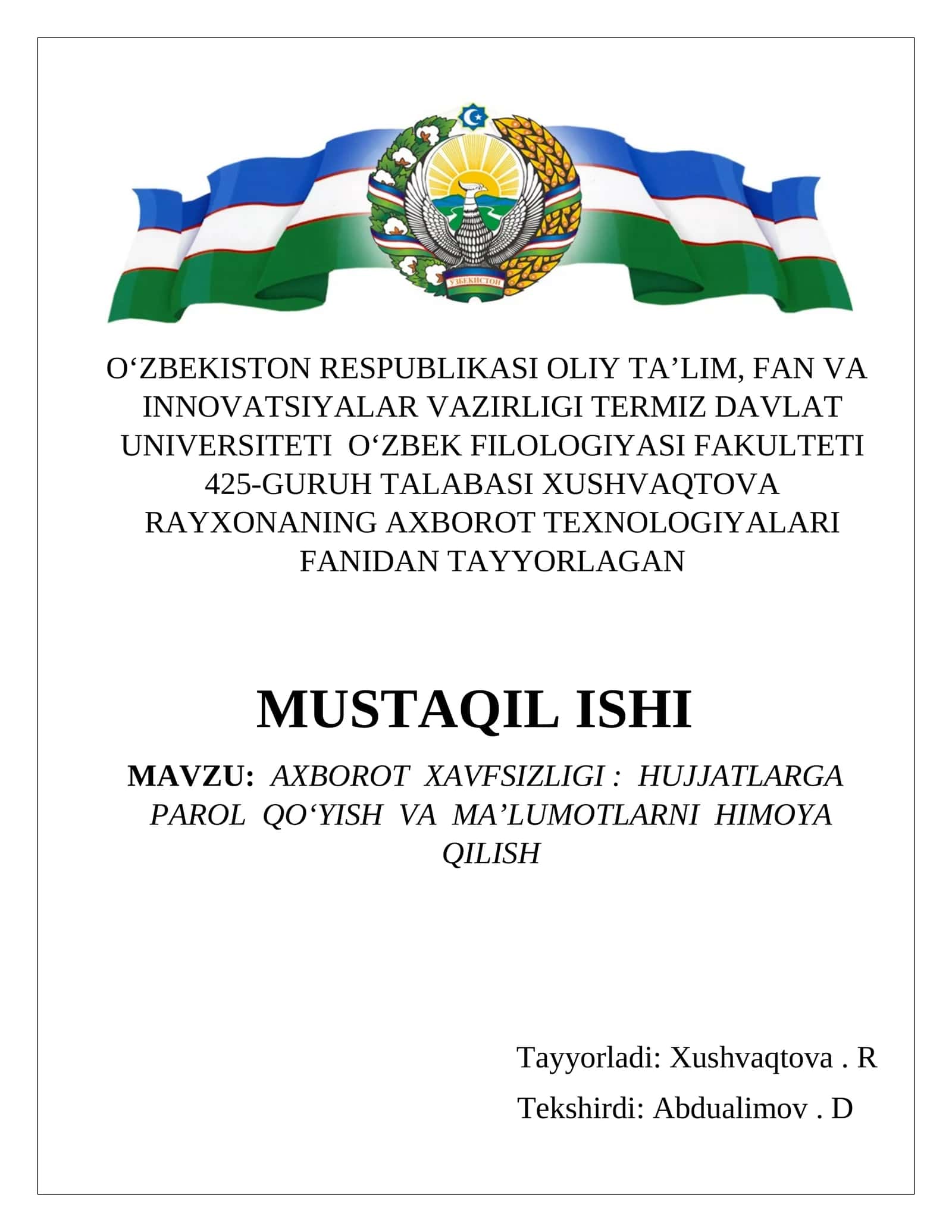 Axborot xavfsizligi (Information Security) 1