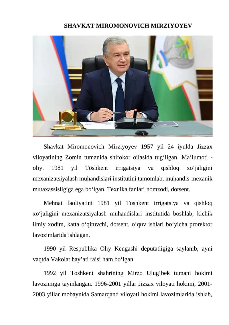 SHAVKAT MIROMONOVICH MIRZIYOYEV 1