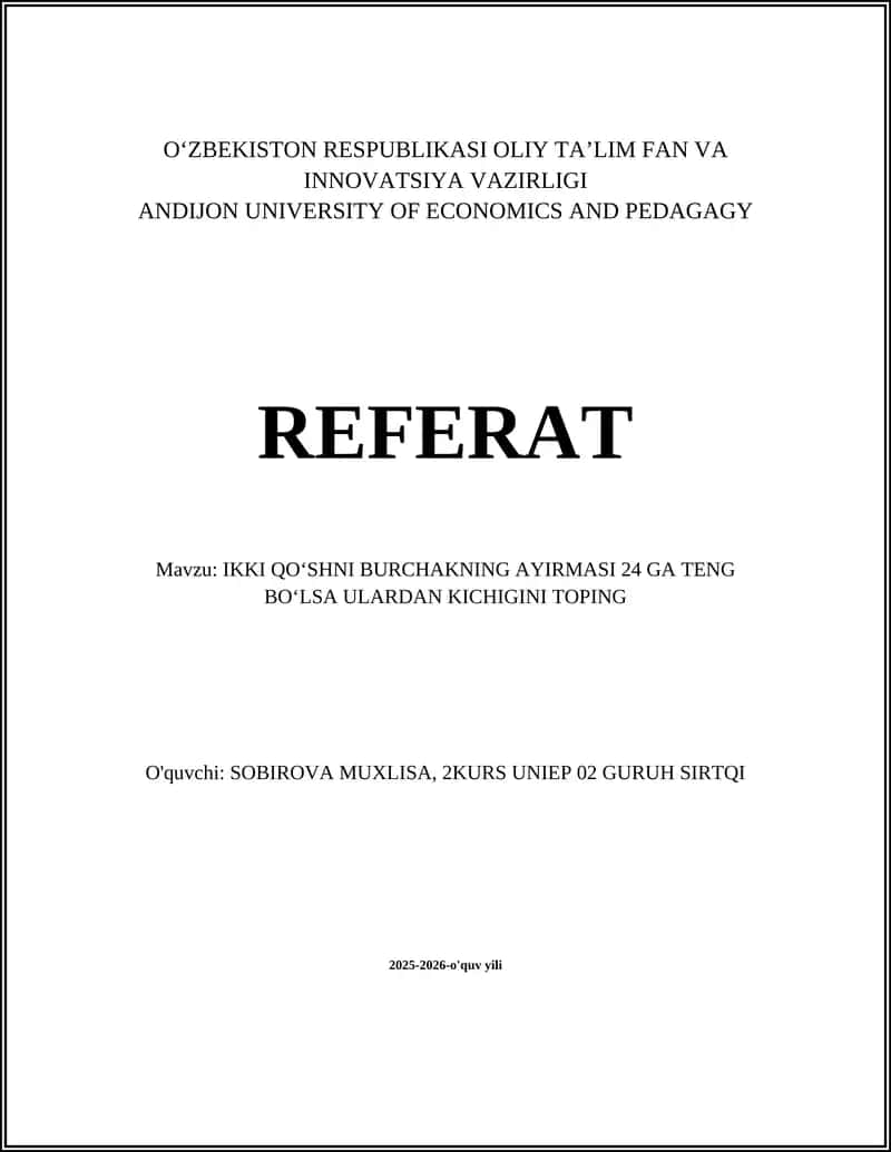 IKKI QO'SHNI BURCHAK TA'RIFI 1