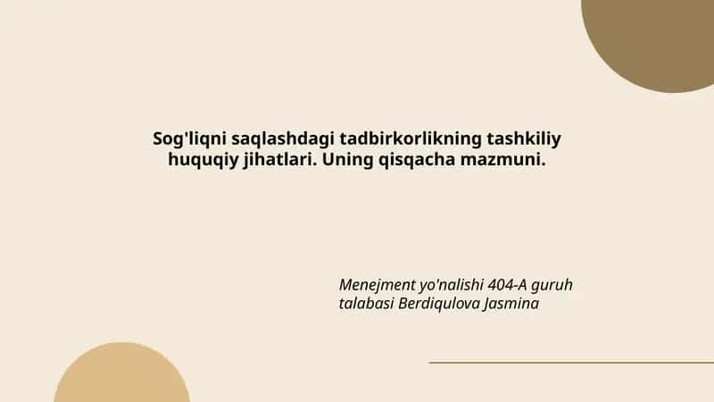 Sog'liqni saqlashdagi tadbirkorlikning tashkiliy huquqiy jihatlari 1