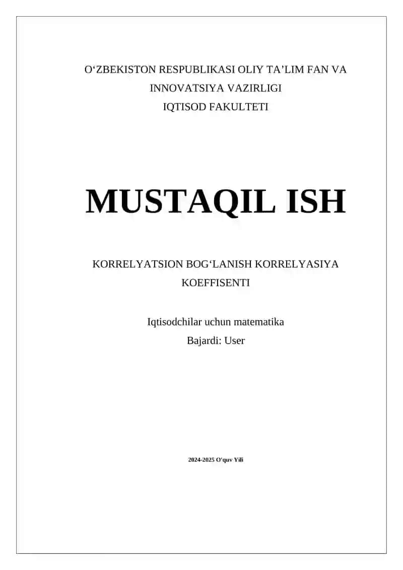 Korrelyatsion bogʻlanish va korrelyasiya koeffisienti