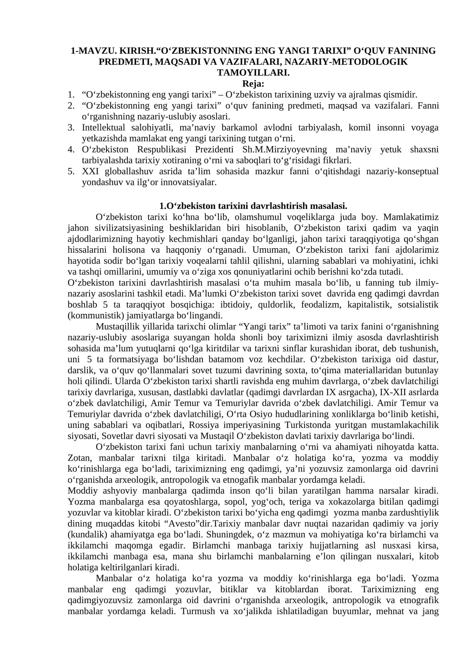 O'zbekistonning eng yangi tarixi 1
