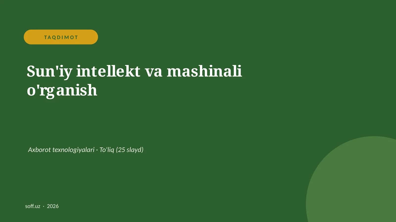 Sun'iy intellekt va mashinali o'rganish 1