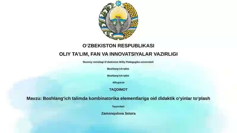 Boshlangʻich talimda kombinatorika elementlariga oid didaktik oʻyinlar toʻplash