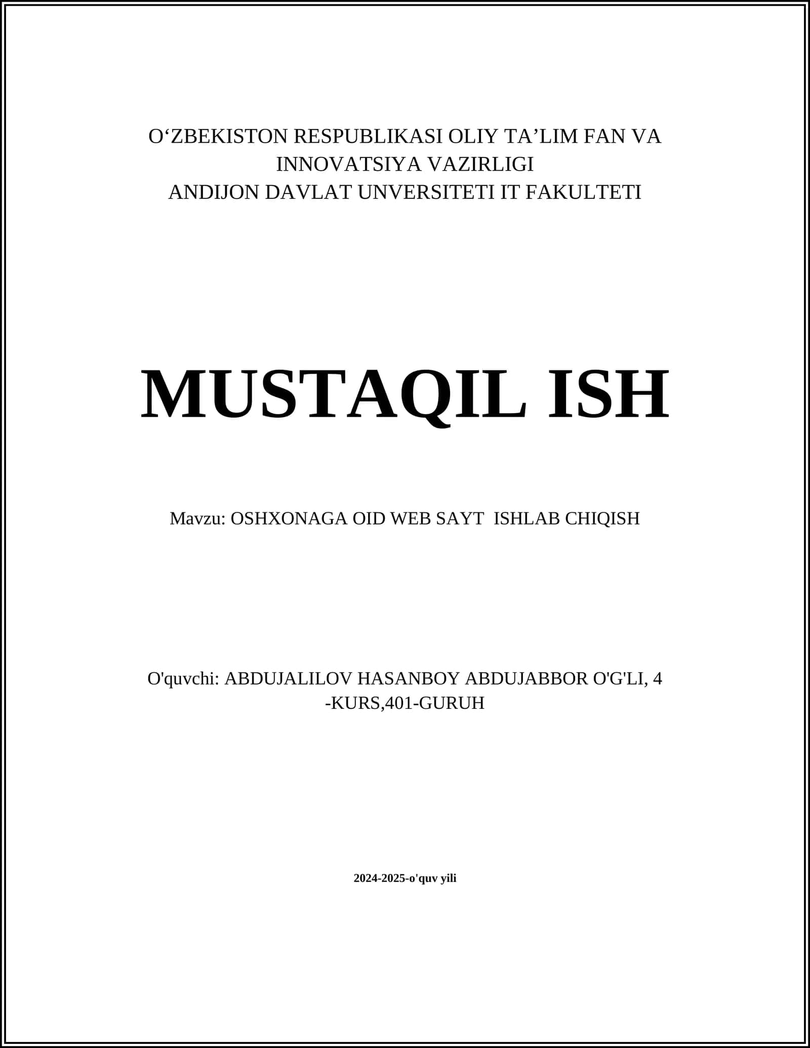 OSHXONAGA OID WEB SAYT ISHLAB CHIQISH 1