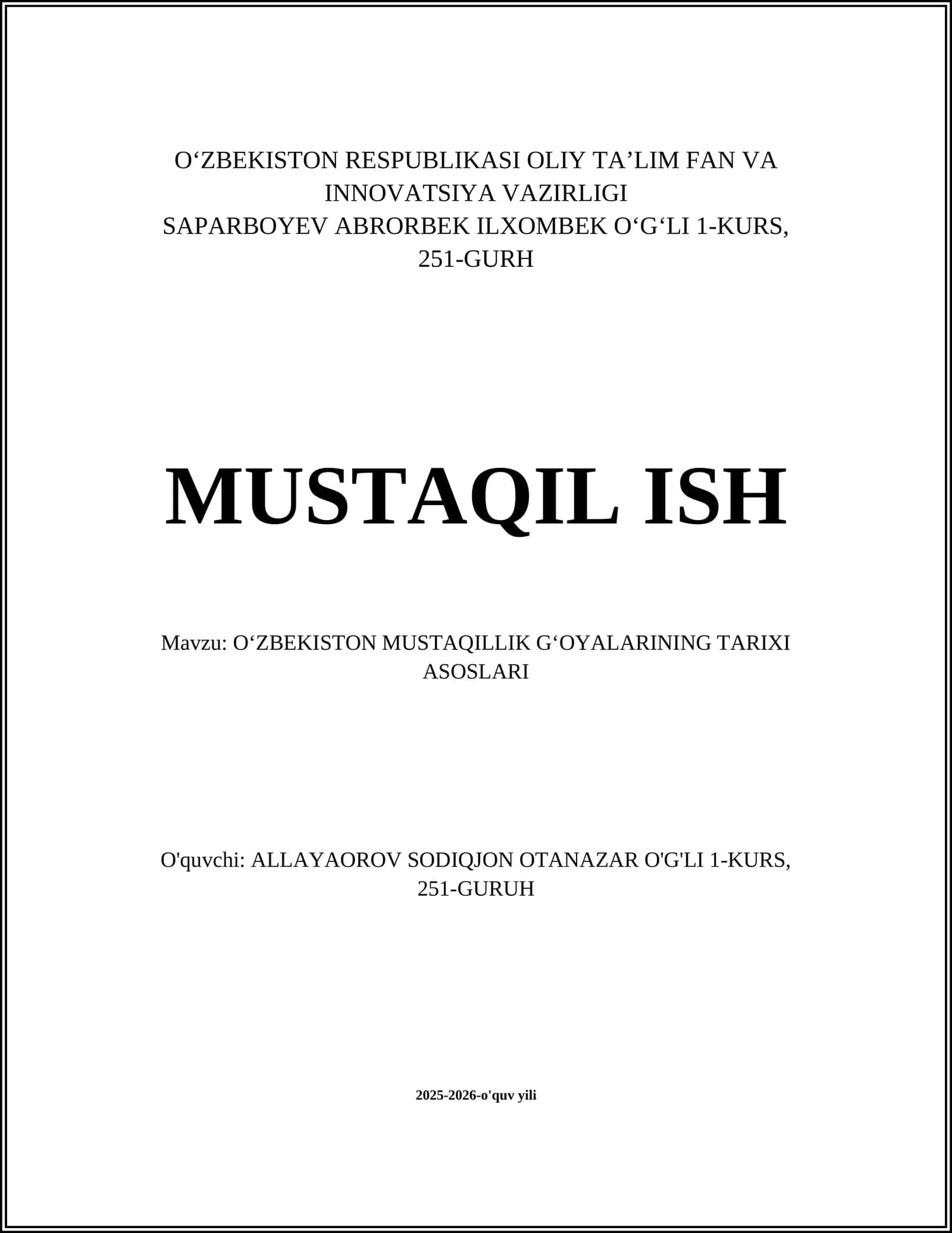 O‘zbekiston Mustaqillik G‘oyalarining Tarixi Asoslari 1