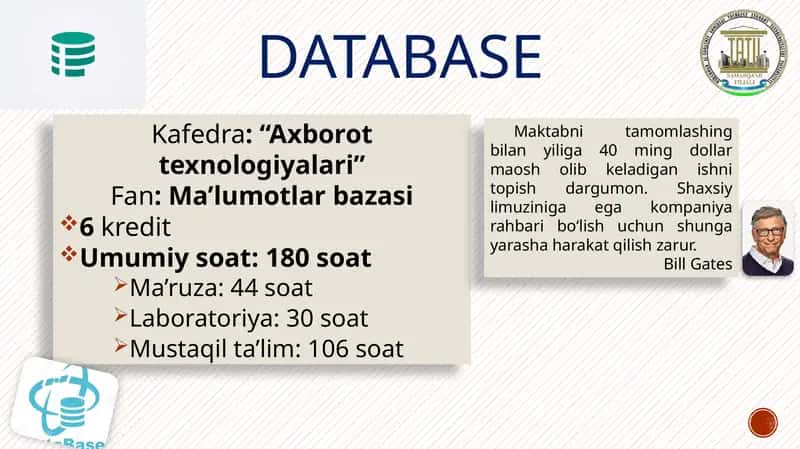 Ma’lumotlarbazasi (Database) 1