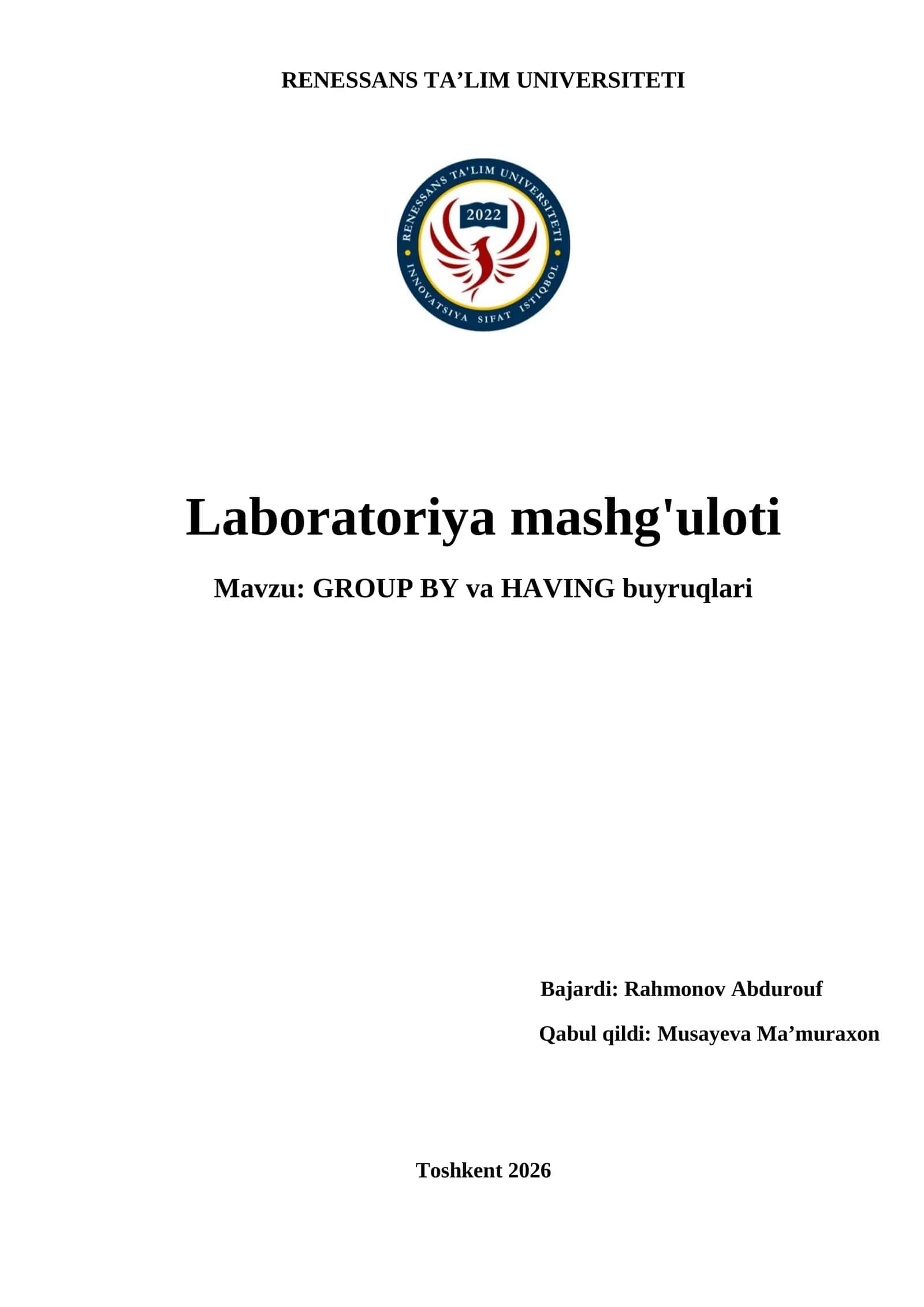 GROUP BY va HAVING buyruqlari 1