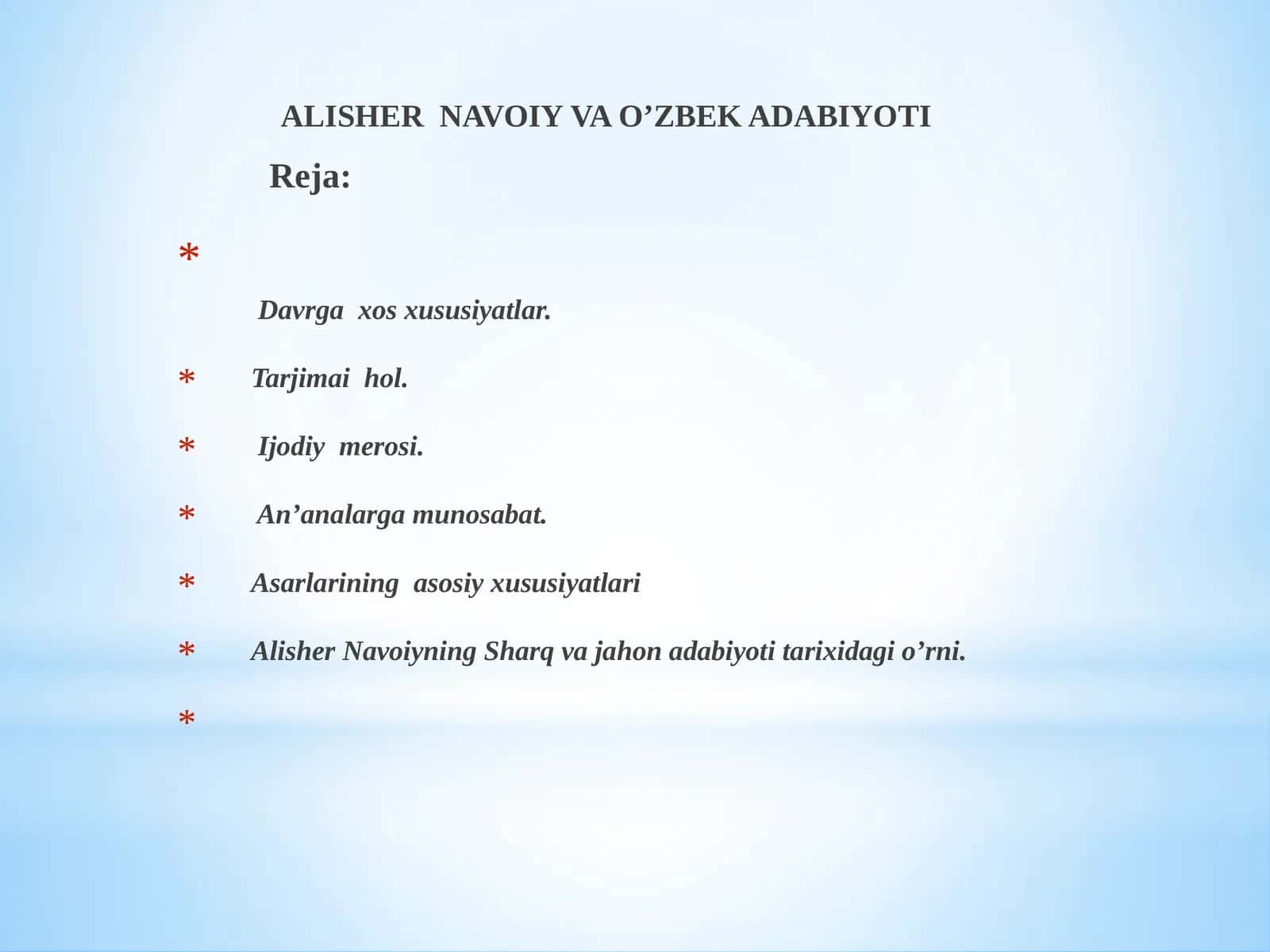 ALISHER NAVOIYVA O’ZBEK ADABIYOTI 1