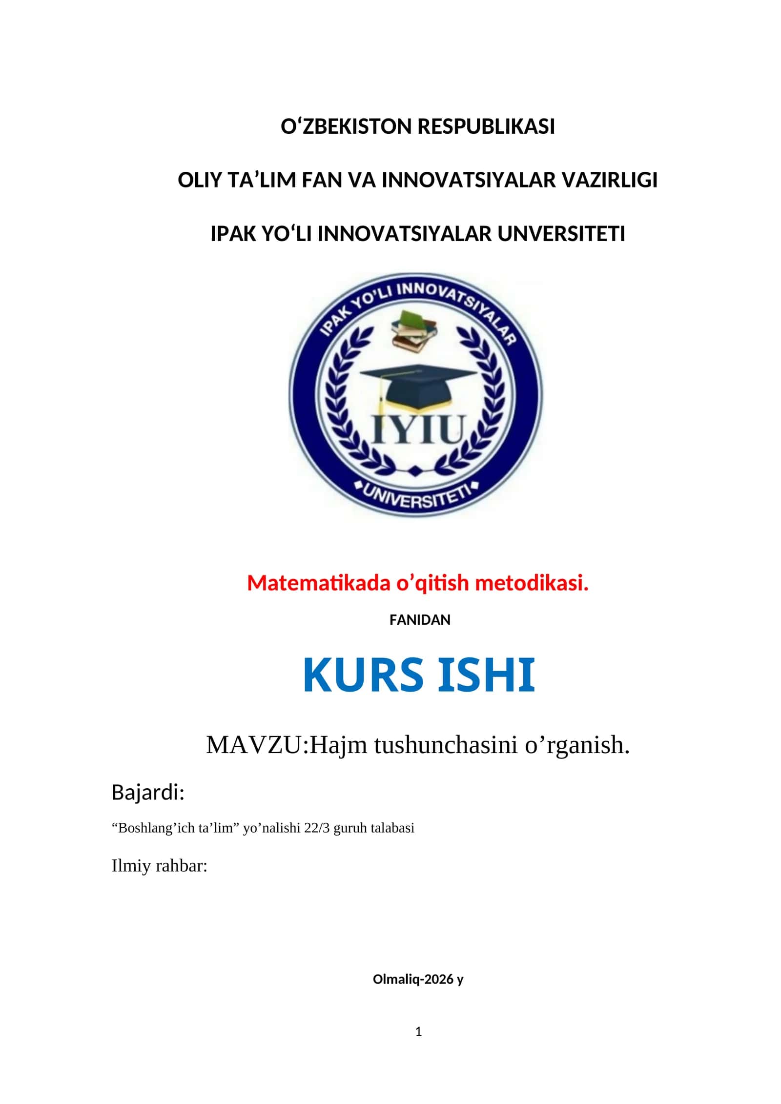 Matematikada o’qitish metodikasi 1