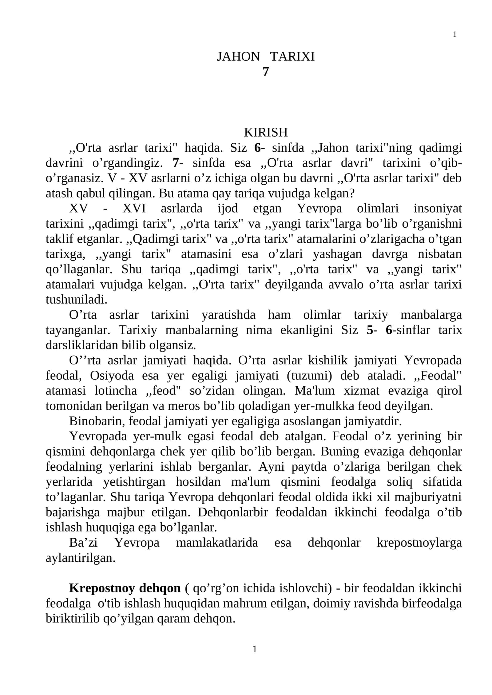 O'rta asrlar tarixi 1