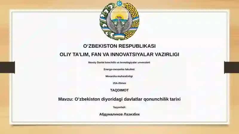 O’zbekiston diyoridagi davlatlar qonunchilik tarixi