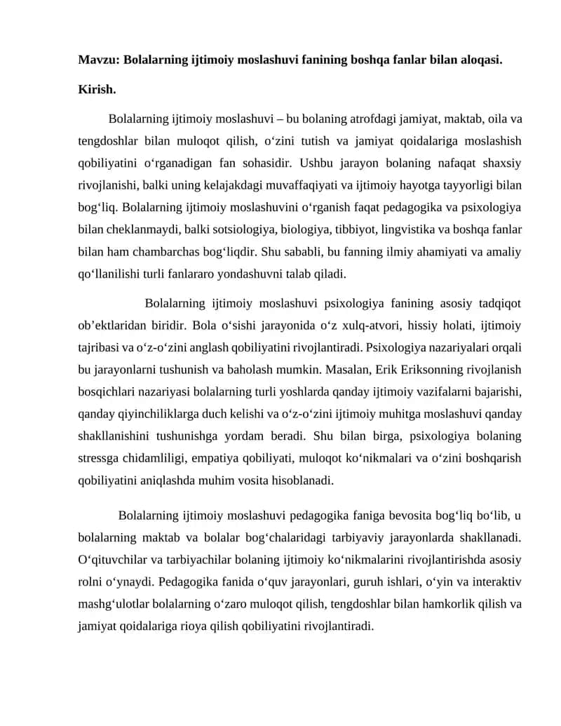 Bolalarning ijtimoiy moslashuvi 1