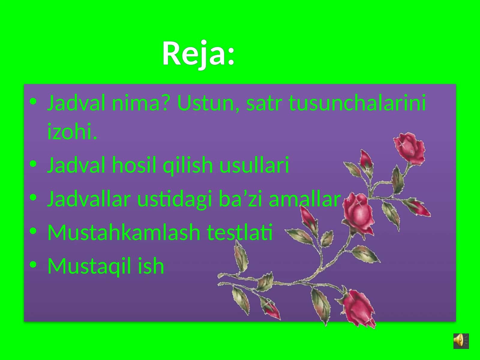 Jadval hosil qilish usullari 1
