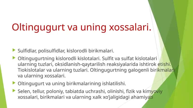 Oltingugurt va uning xossalari 1