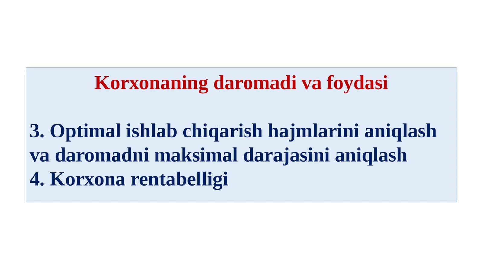 Korxonaning daromadi va foydasi 1