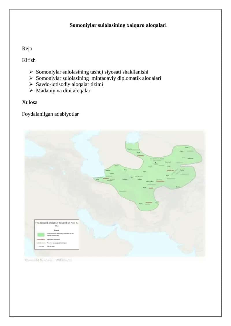 Somoniylar sulolasining xalqaro aloqalari 1
