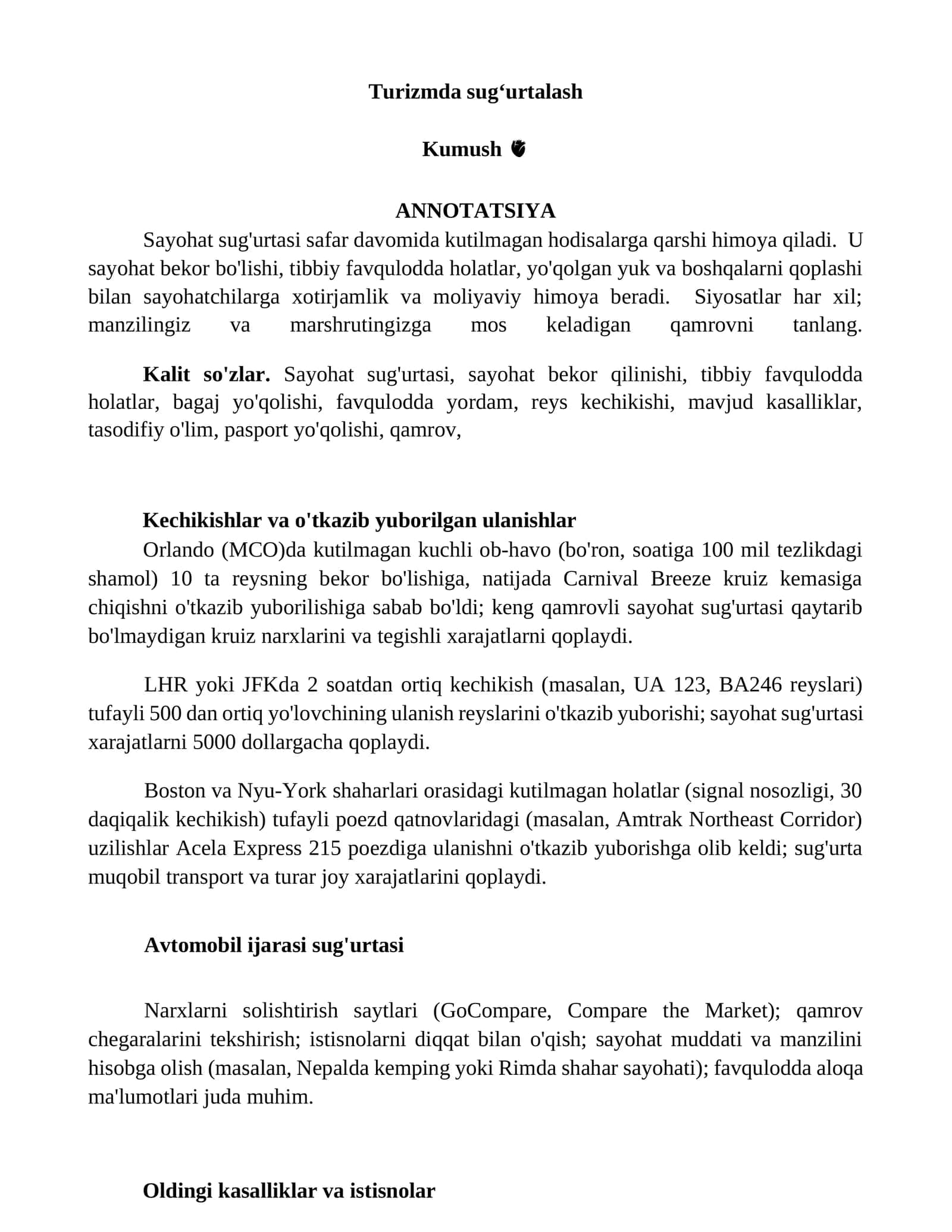 Turizmda sugʻurtalash 1