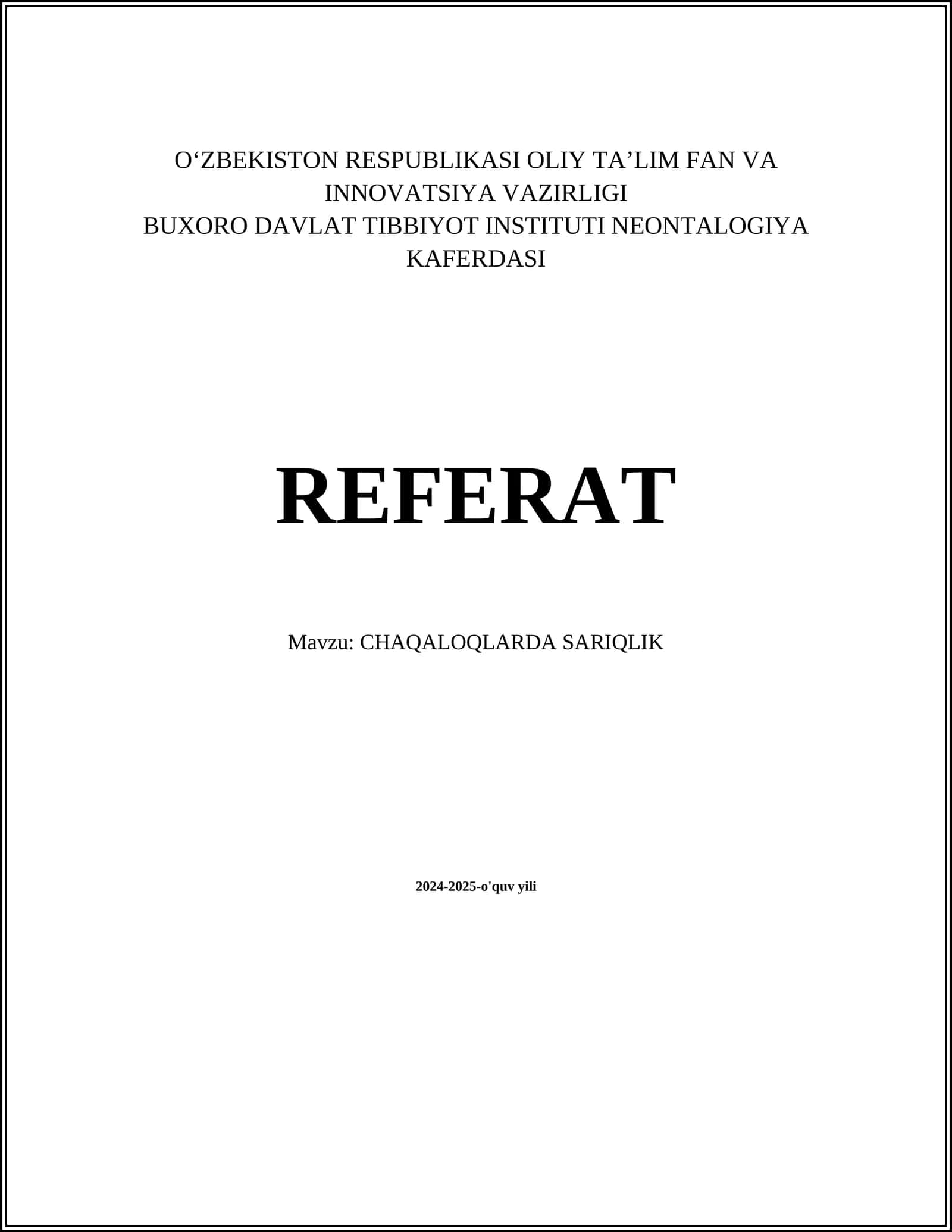 CHAQALOQLARDA SARIQLIK 1