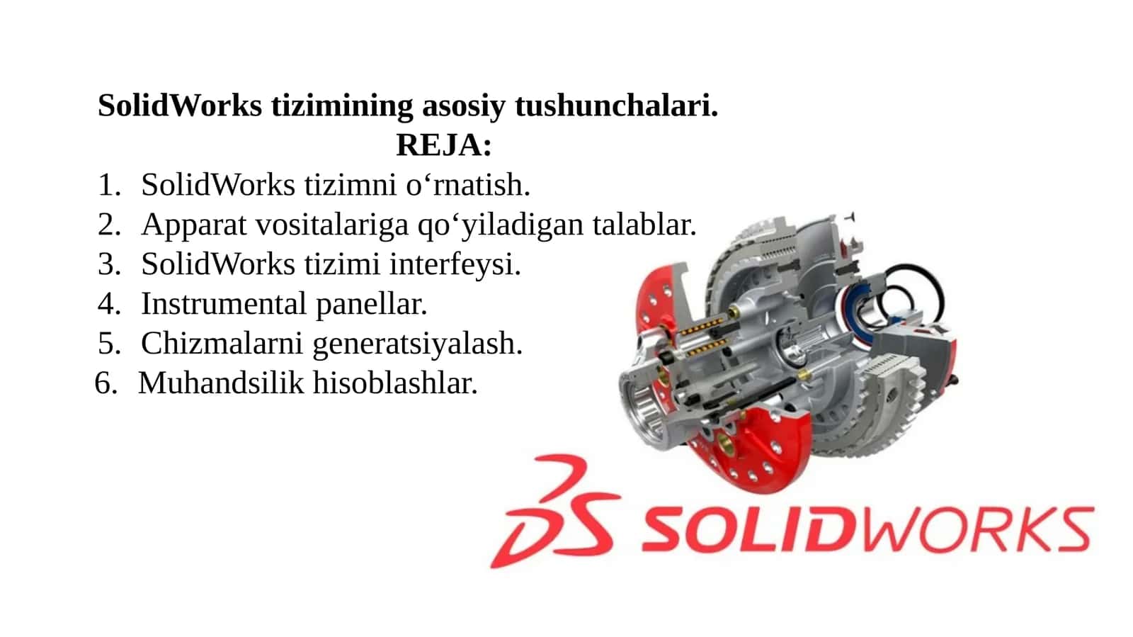 SolidWorkstizimining asosiy tushunchalari 1