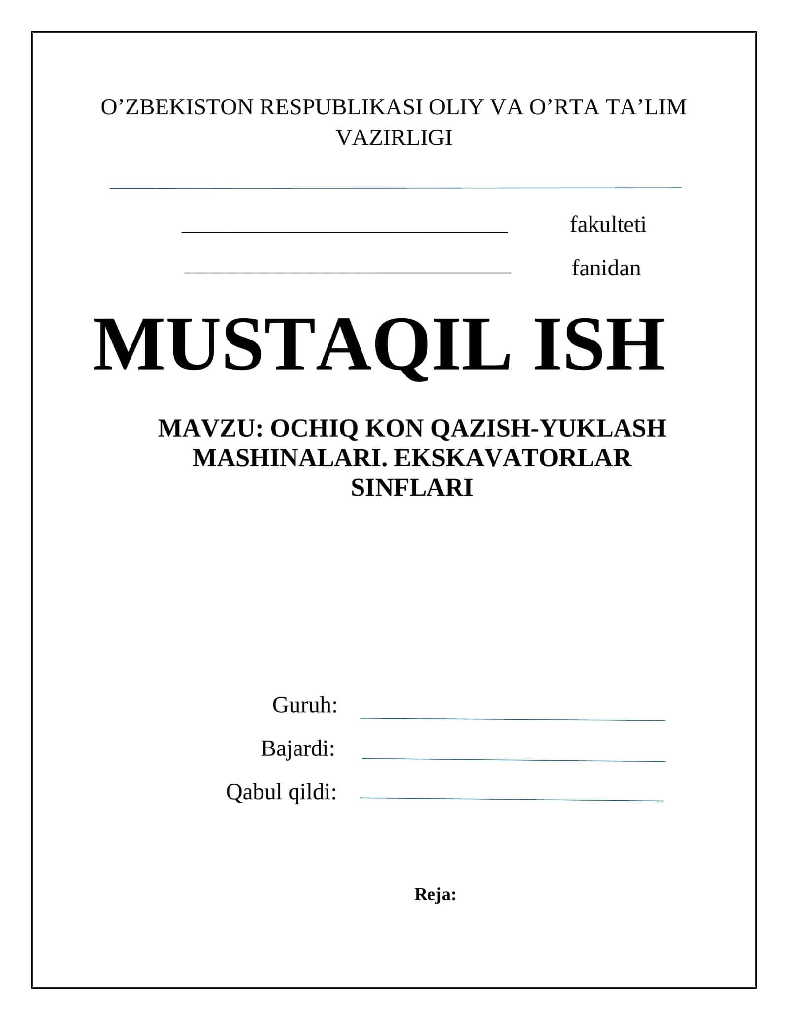 OCHIQ KON QAZISH-YUKLASH MASHINALARI. EKSKAVATORLAR SINFLARI 1