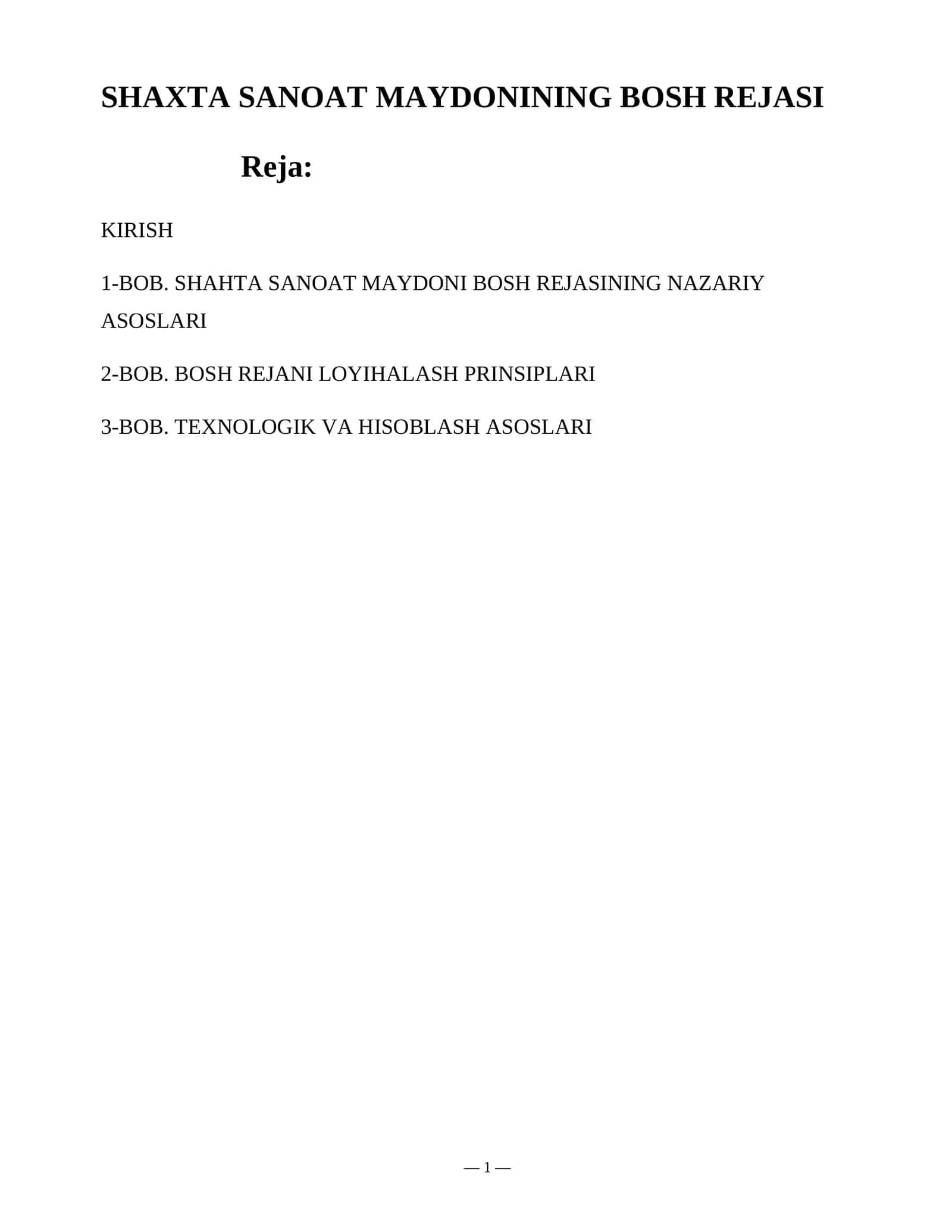 SHAXTA SANOAT MAYDONINING BOSH REJASI 1