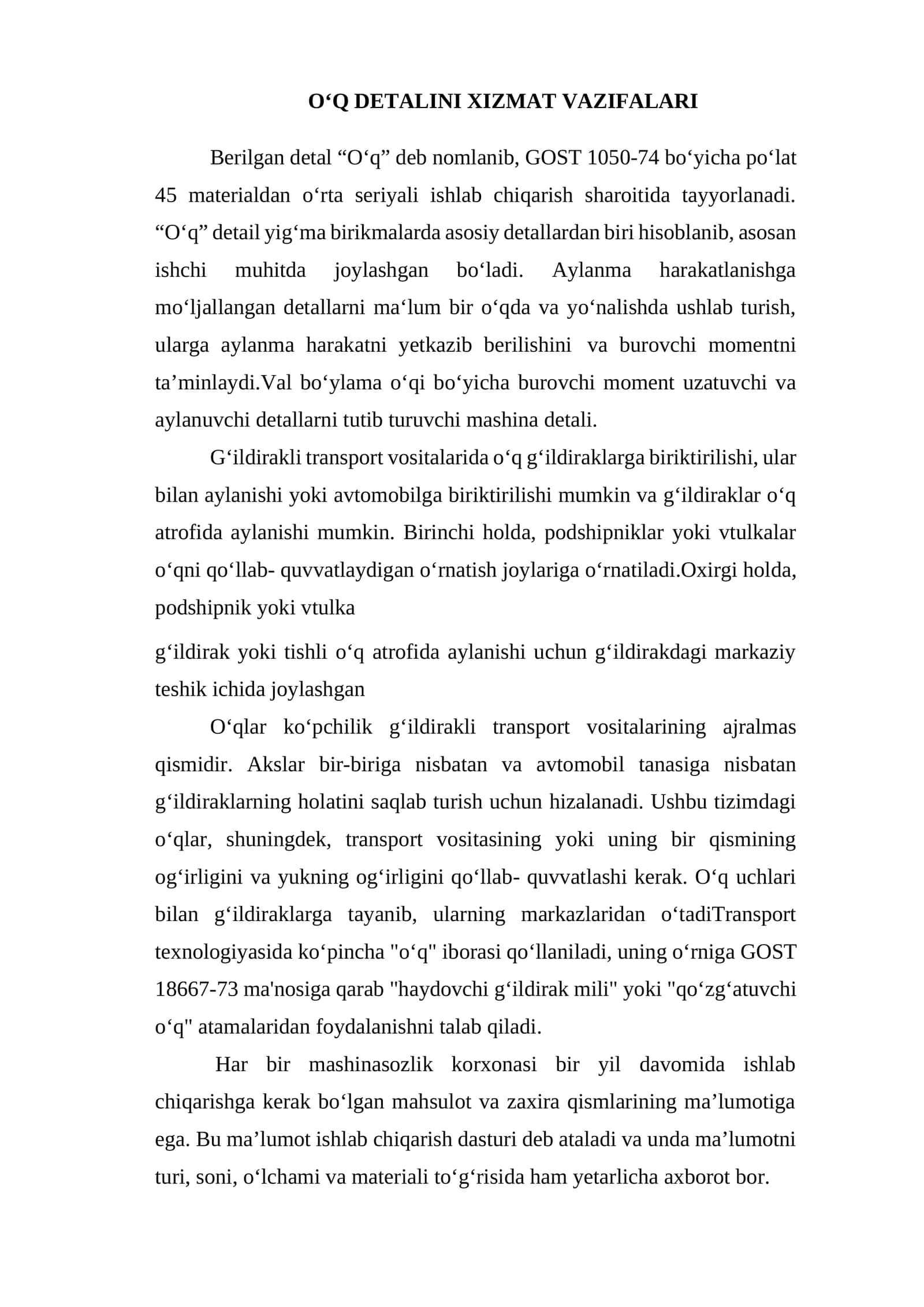 O‘q Detalini Xizmat Vazifalari 1