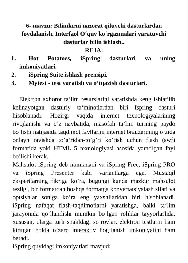 Ispring dasturlari 1
