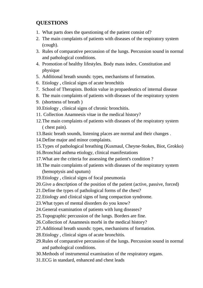 Respiratory System Diseases Questions 1