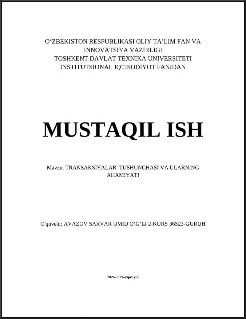 Transaksiyalar Tushunchasi