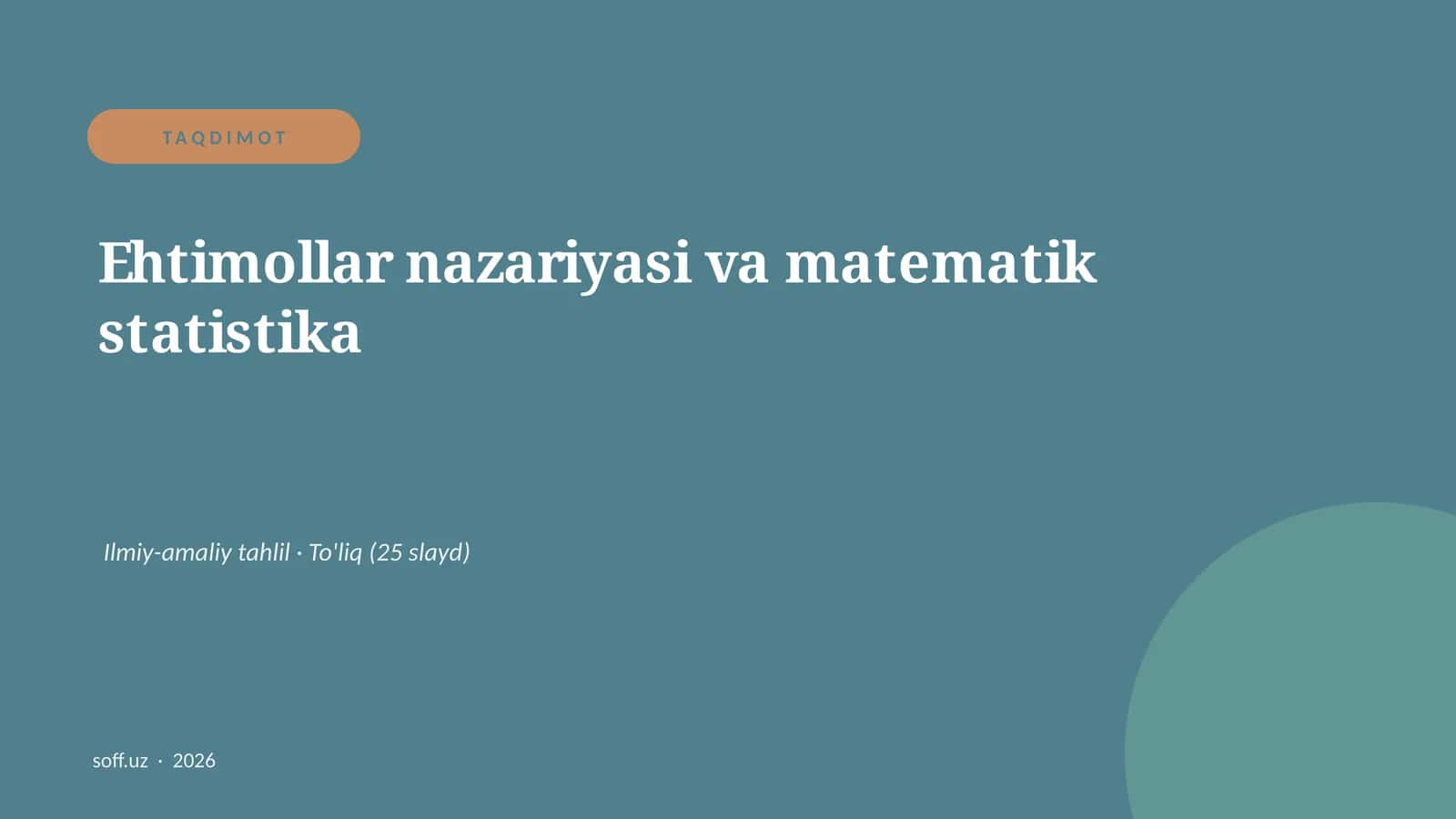 Ehtimollar nazariyasi va matematik statistika 1