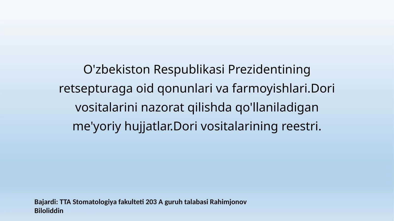 Dori vositalari va ularning nazorati 1