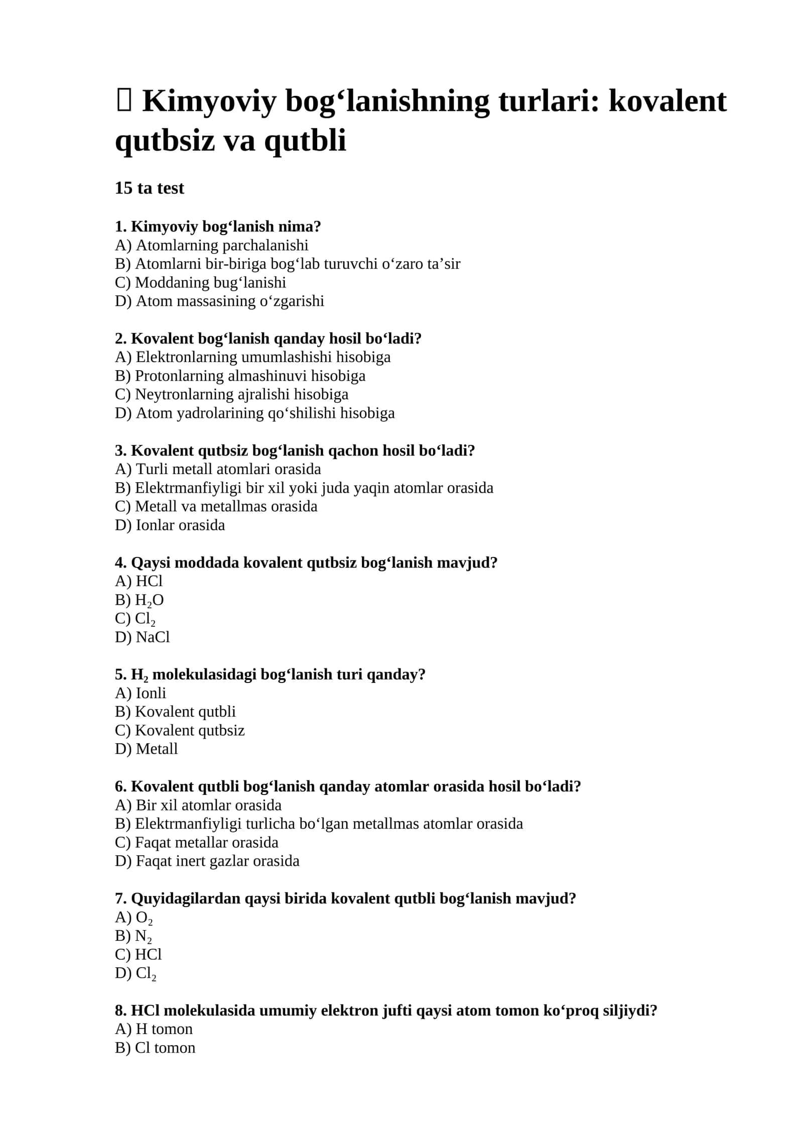 Kimyoviy bog‘lanishning turlari 1