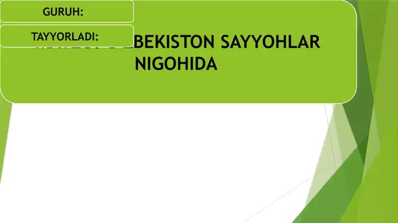 O'ZBEKISTON SAYYOHLAR NIGOHIDA 1