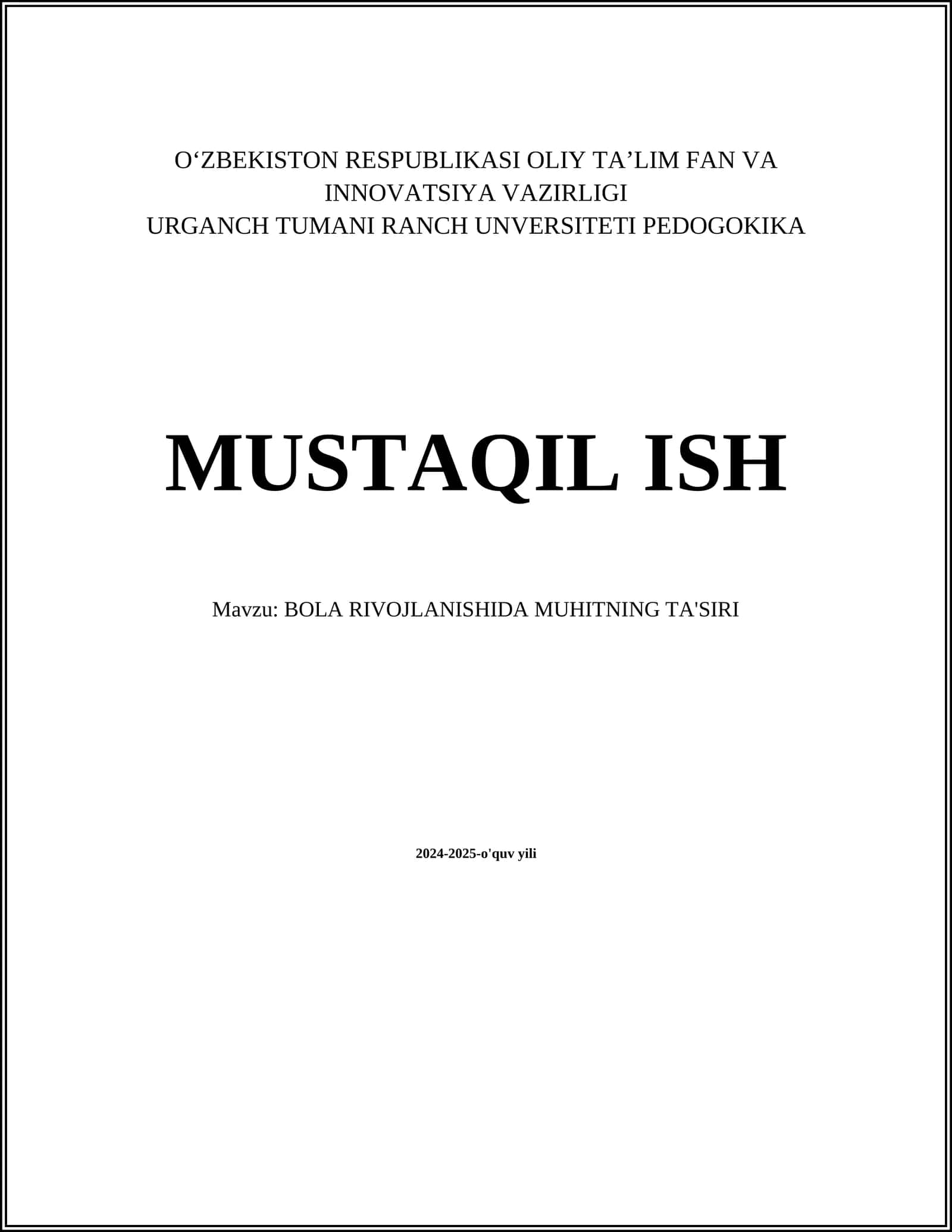 BOLA RIVOJLANISHIDA MUHITNING TA'SIRI 1