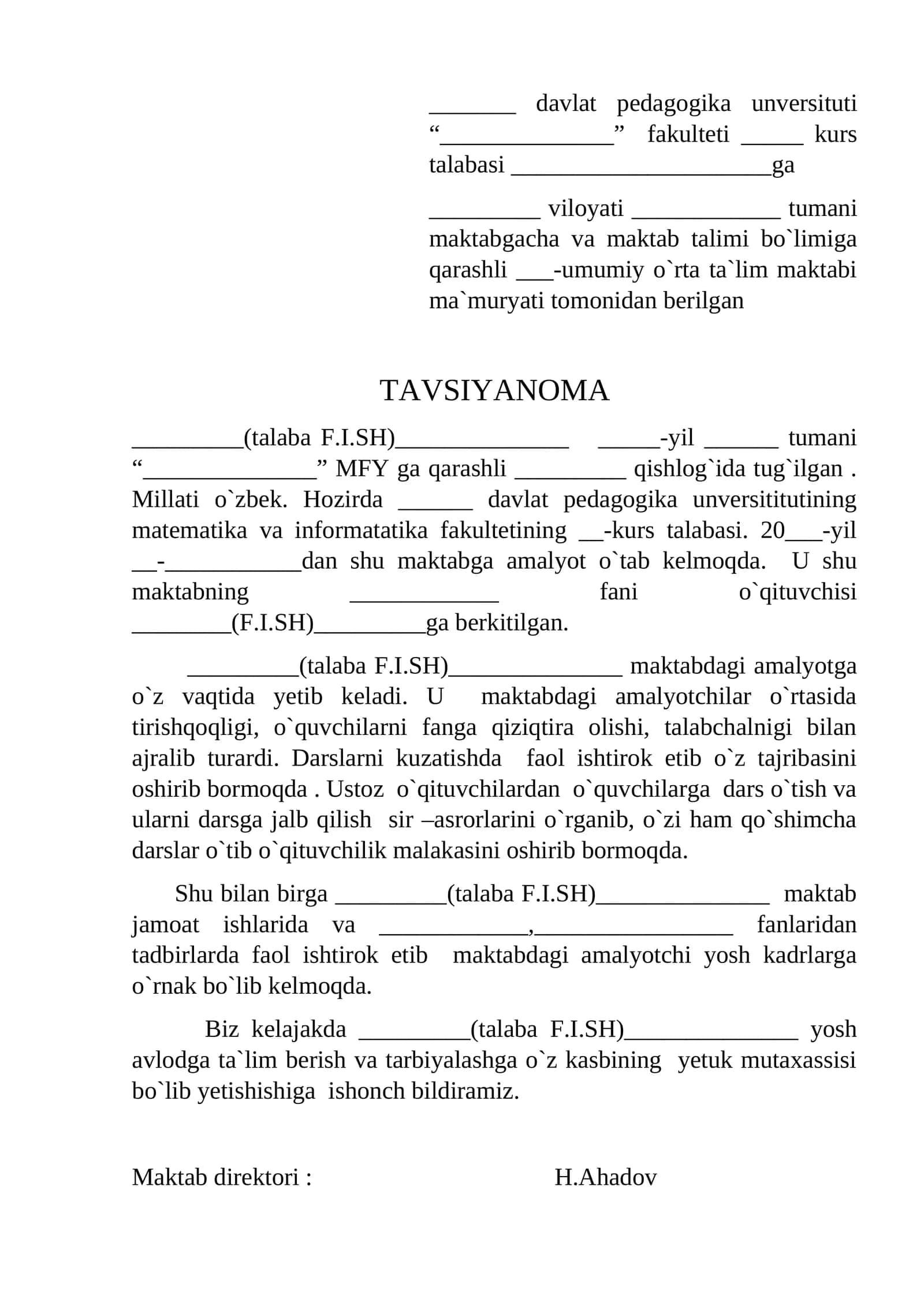 tavsiyanoma taabalar uchun 1