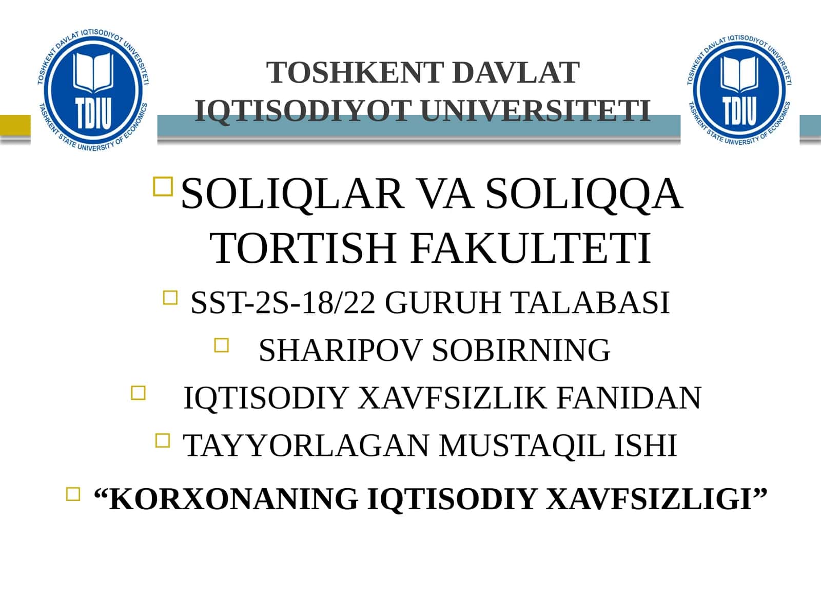 Korxonaning iqtisodiy xavfsizligi 1