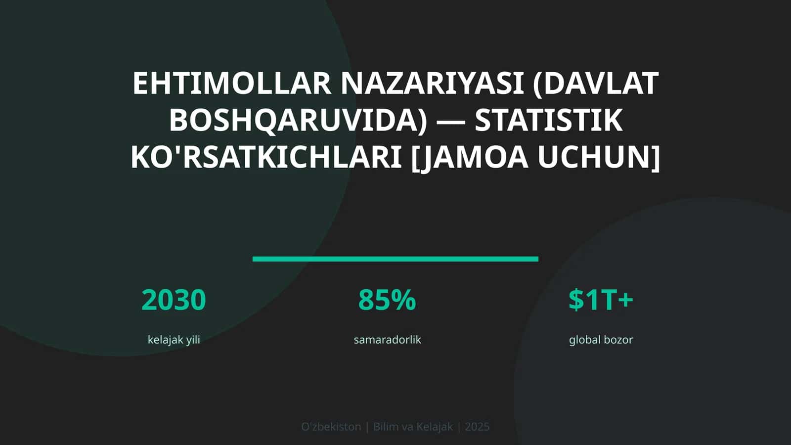 Ehtimollar nazariyasi (davlat boshqaruvida) — statistik ko'rsatkichlari [jamoa uchun] 1
