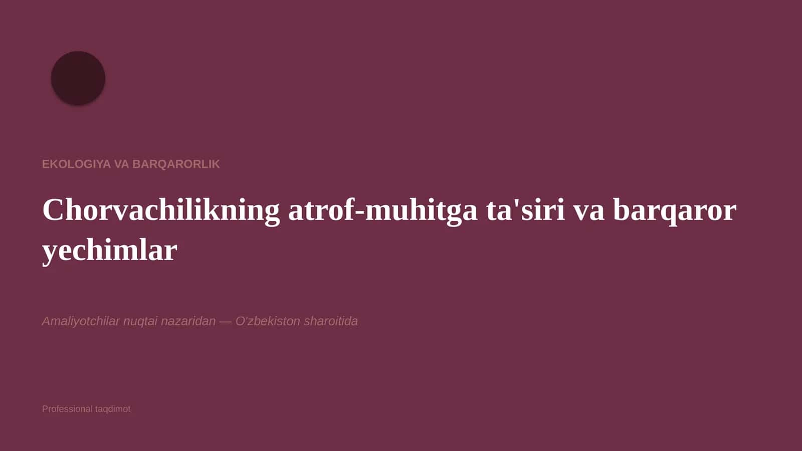 Ekologiya va Barqarorlik 1